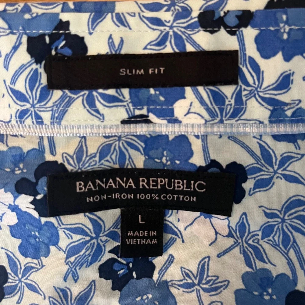 Banana Republic Mens Slim Fit Non-Iron Floral Button Down Shirt Blue L 568345-00